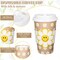 50Pcs Daisy Disposable Paper Cups with Lids and Sleeves 16Oz Smile Daisy Flower Coffee Cups for Spring Wedding Birthday Baby Shower Table Decor Supplies